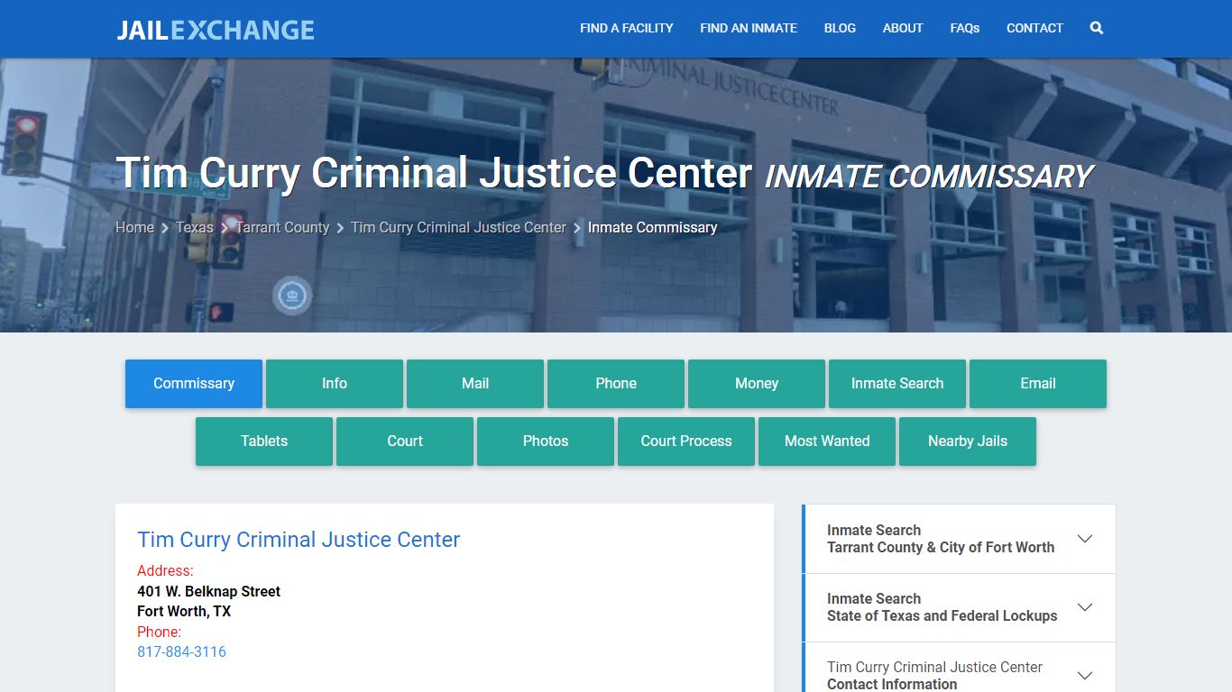 Tim Curry Criminal Justice Center Inmate Commissary - Jail Exchange